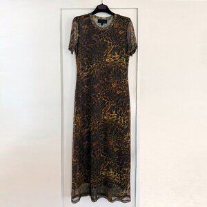 NWOT No. 6 Mads Brown Animal Print Mesh Midi Dress size M